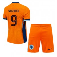Camisa de Futebol Holanda Wout Weghorst #9 Equipamento Principal Infantil Europeu 2024 Manga Curta (+ Calças curtas)
